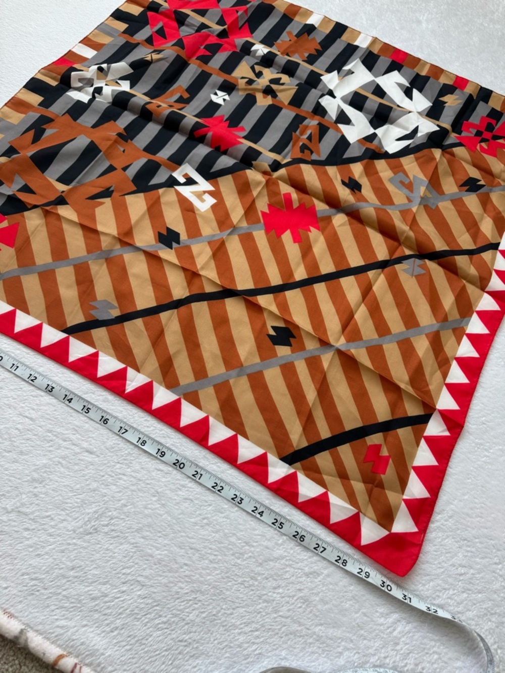 Geometric Pattern Scarf in Black, Brown, Red & Cream - Picture 4 of 6